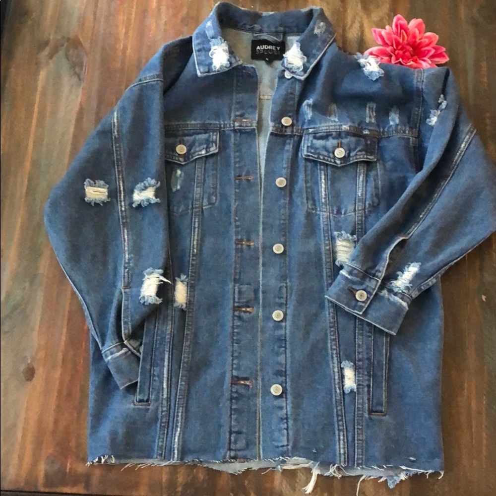Oversized long denim jacket